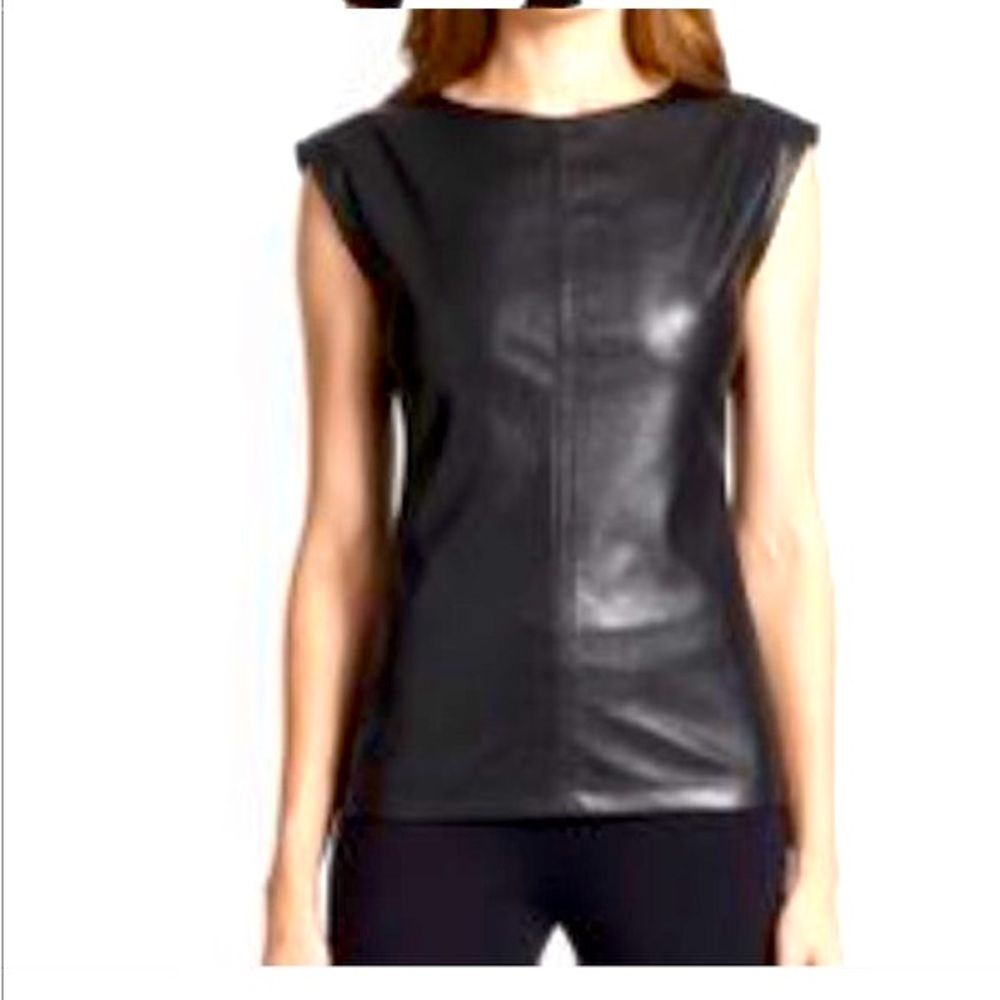 BCBG Maxazria vegan leather black sleeveless top size s